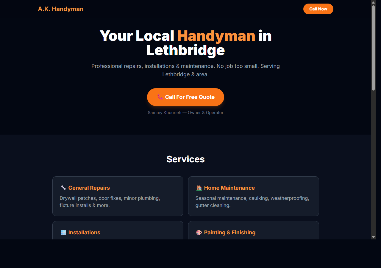 A.K. Handyman your area website design by Chinook Web Design