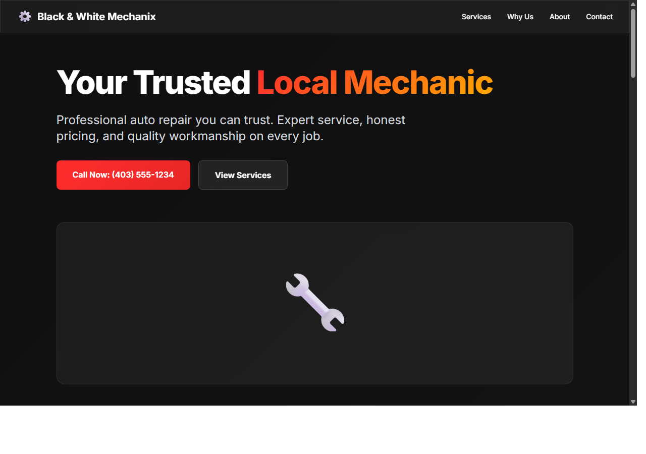 Black and White Mechanix auto repair website design by Chinook Web Design your area