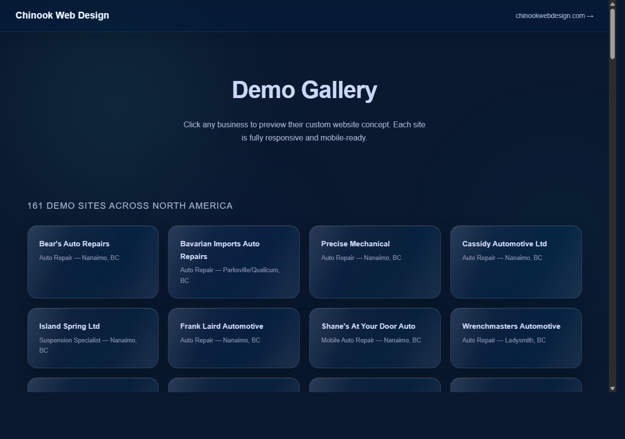 Chinook Web Design demo gallery — small business websites your area